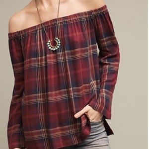 Cloth and Stone plaid off the shoulder, super soft shirt! S